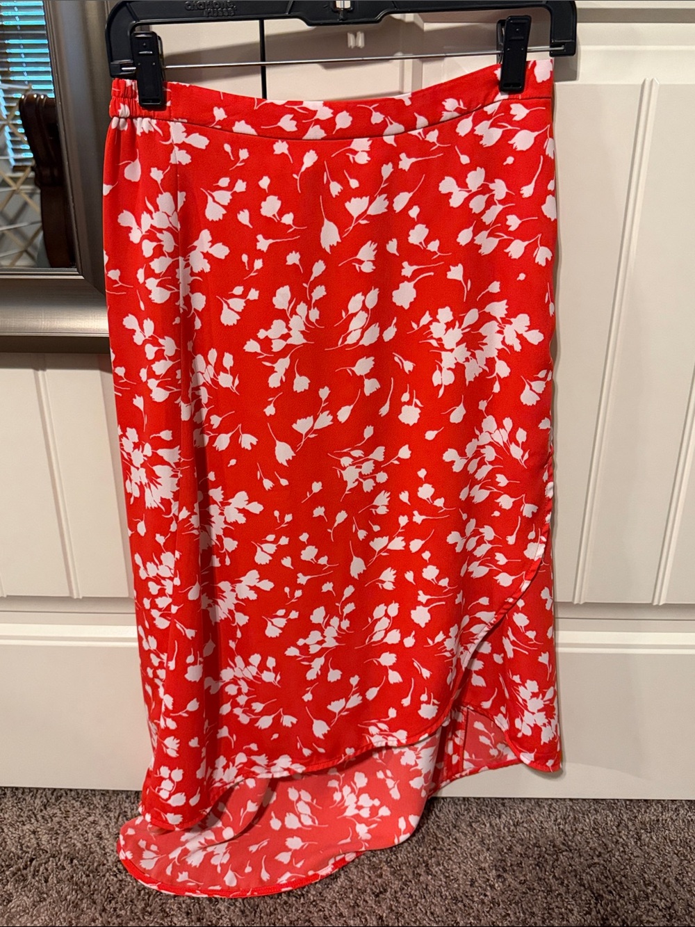 Red Floral Midi Skirt